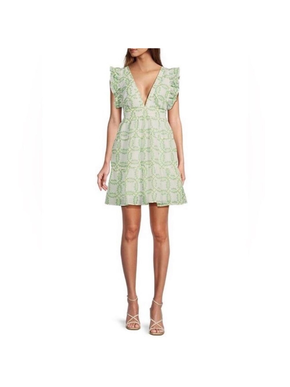 J.Marie Loren Cross Back Dress Green and White Size Medium NWT